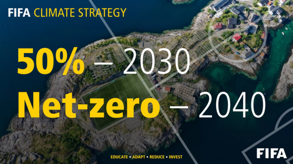 제26차 유엔기후변화협약 당사국총회(COP26)에서 2040년까지 탄소중립을 목표로 하는 기후 전략을 발표한 국제축구연맹(FIFA). /FIFA 제공