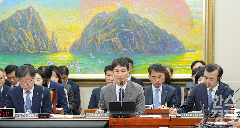 이복현 금융감독원장이 17일 서울 여의도 국회에서 열린 정무위원회의 금융감독원, 서민금융진흥원에 대한 국정감사에 출석해 의원 질의에 답변하고 있다. /최대성 기자 dpdaesung@sporbiz.co.kr 2024.10.17.