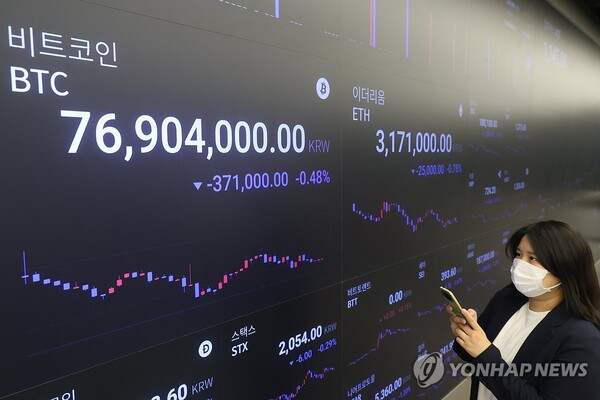 가상화폐 비트코인 6%대 껑충…5만8천달러선 육박 - 10일 오전 서울 강남구 업비트 라운지 전광판에 비트코인을 비롯한 가상화폐 시세가 표시되고 있다. 가상화폐 대장주 비트코인이 9일(현지시간) 급등세를 보이며 상승하고 있다. 미 가상화폐 거래소 코인베이스에 따르면 미 동부 시간 이날 오후 5시 20분(서부 오후 2시 20분) 비트코인 1개당 가격은 24시간 전보다 6.39% 급등한 5만7천671달러(7천739만원)에 거래됐다. /연합뉴스