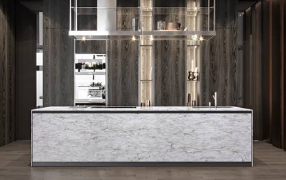 롯데케미칼의 래디언스 에트나스노우(Etna Snow) 컬러가 적용된 주방 / 롯데케미칼