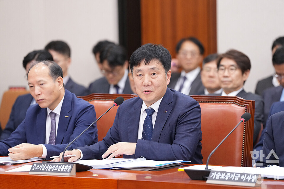 김영신 중소기업기술정보진흥원장이 22일 서울 여의도 국회에서 열린 산업통상자원중소벤처기업위원회의 중소벤처기업진흥공단, 기술보증기금 등 11개 기관 등에 대한 국정감사에 출석해 의원 질의에 답변하고 있다. /최대성 기자 dpdaesung@sporbiz.co.kr 2024.10.22.