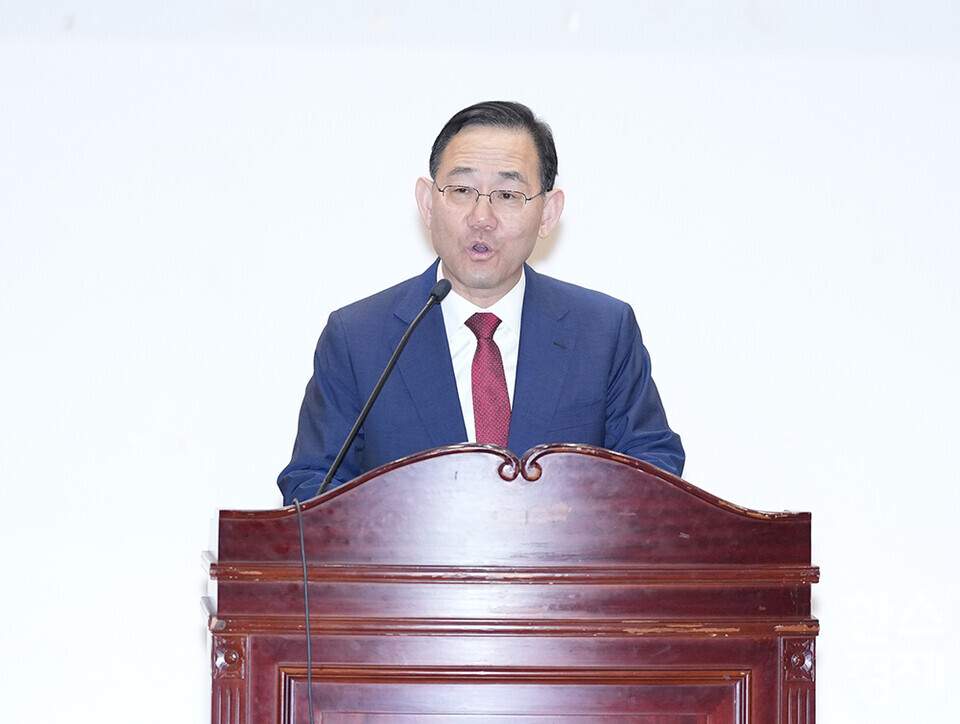 주호영 국회부의장이 23일 서울 여의도 국회 의원회관에서 열린 제6회 재생에너지의 날 기념식에 참석해 환영사를 하고 있다. /최대성 기자 dpdaesung@sporbiz.co.kr 2024.10.23.