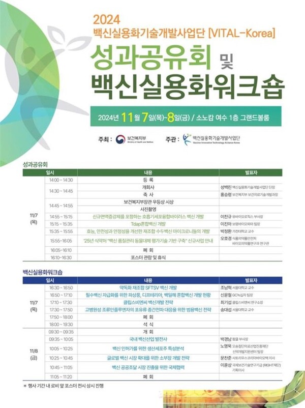 '2024 백신실용화기술개발사업단 성과공유회 및 백신실용화워크숍' 포스터./보건복지부 제공