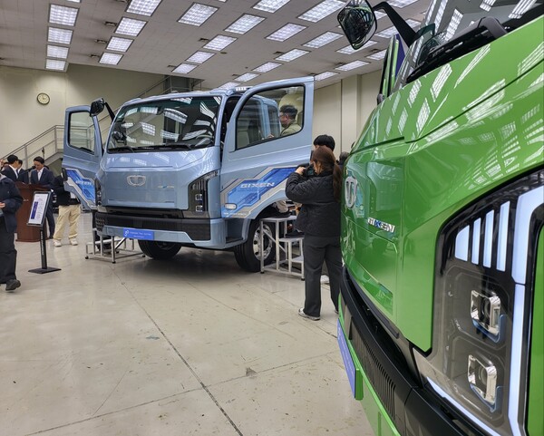 타타대우모빌리티가 공개한 준중형전기트럭 '기쎈'/ 최창민 기자