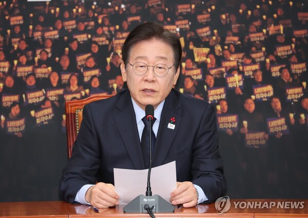 더불어민주당 이재명 대표가 8일 오후 서울 여의도 국회에서 기자간담회를 가졌다. 사진=연합뉴스