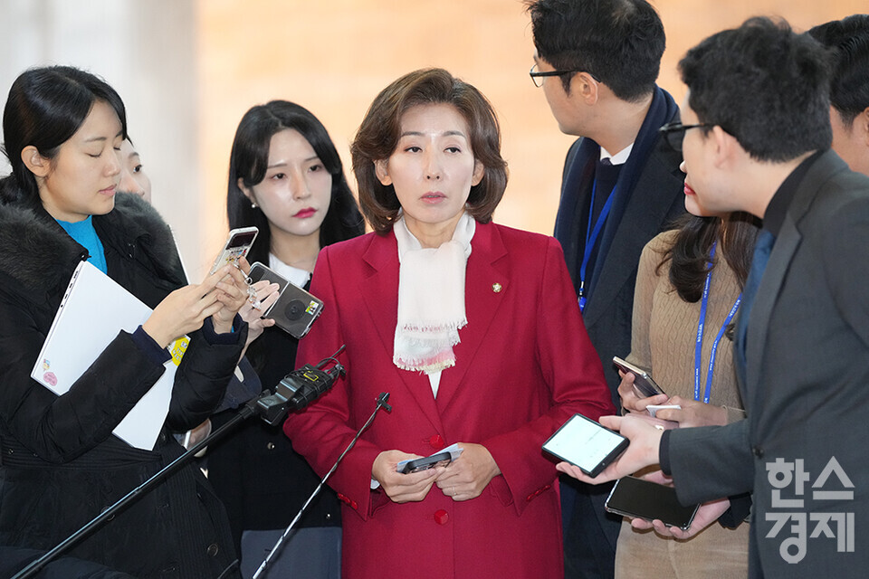 국민의힘 나경원 의원이 10일 서울 여의도 국회에서 열린 비상의원총회에 참석하고 있다. /최대성 기자 dpdaesung@sporbiz.co.kr 2024.12.10.