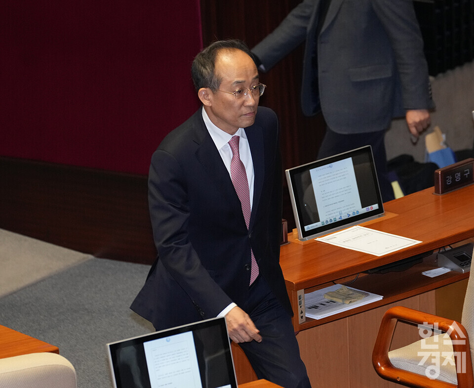 14일 오후 서울 여의도 국회에서 제419회 국회(임시회) 제4차 본회의가 열리고 있다. 국민의힘 추경호 의원이 윤석열 대통령 탄핵소추안에 투표하고 있다. /최대성 기자 dpdaesung@sporbiz.co.kr 2024.12.14.