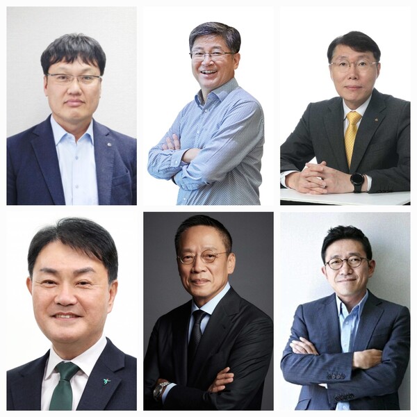 신한·삼성·KB국민·하나·현대·우리카드 대표 및 대표 내정자. (왼쪽 위부터) 박창훈 신한카드 대표, 김이태 삼성카드 사장 내정자, 김재관 KB국민카드 대표, 성영수 하나카드 대표, 정태영 현대카드 부회장, 진성원 우리카드 대표. / 각 카드사 제공