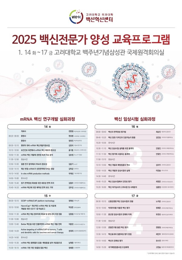 고려대학교 의대 백신혁신센터 '2025 백신전문가 양성 교육 프로그램' 포스터./고려대의대 백신혁신센터 제공