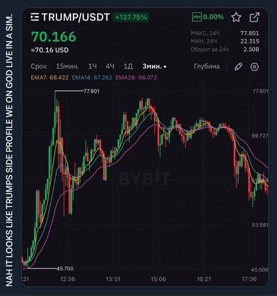 19일, 트럼프 밈코인은 하루 동안 230%의 놀라운 상승률을 보이며, 누적 수익률은 최고 18,000%에 달해 암호화폐 시장에 새로운 이정표를 세웠다. /이미지=바이비트 거래소