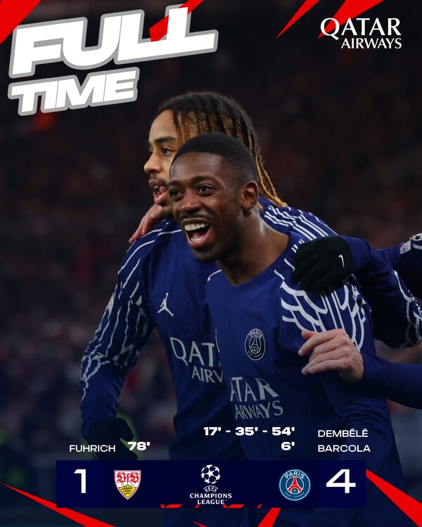 PSG가 슈투트가르트에 4-1 낙승을 거뒀다. /PSG 페이스북