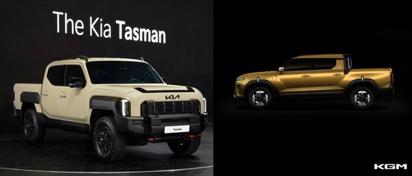 기아 타스만(왼쪽)과 KG모빌리티 무쏘 EV/ 각사