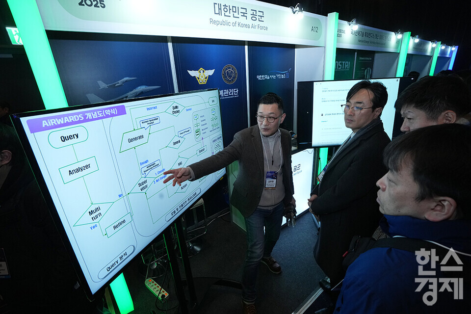 11일 서울 강남구 코엑스 그랜드볼룸에서 'AI Seoul 2025' 콘퍼런스가 열리고 있다. 관람객들이 행사장에 마련된 대한민국 공군 부스의 AI 기술을 살피고 있다. /최대성 기자 dpdaesung@sporbiz.co.kr 2025.02.11.