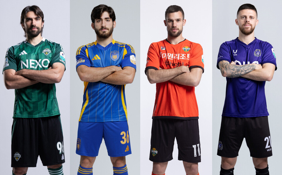 왼쪽부터 콤파뇨(전북 현대), 라카바(울산 HD), 마리오(강원FC), 에두아르도(FC안양). /한국프로축구연맹 제공