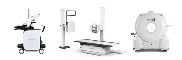 삼성 의료기기 ECR 2025 전시 제품. 좌측부터 초음파 진단기기 'RS85', 디지털 엑스레이 'GF85', 모바일CT '옴니톰 엘리트 PCD(OmniTom) / 삼성전자 제공 