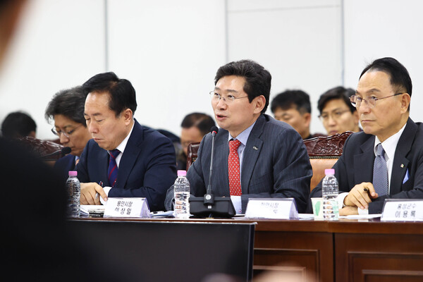 2024년 12월 12일 이상일 용인특례시장이 국토교통부 세종청사 대회의실서 열린 제7차 국가산단 범정부 추진지원단 회의에서 용인 첨단시스템반도체 국가산업단지 성공을 위한 의견을 제안하고 있다./ 용인특례시 제공