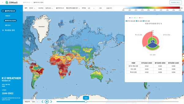물리적 리스크 분석 페이지 예시 이미지./케이웨더