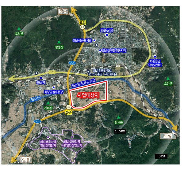 화순 삼천지구 위치도.