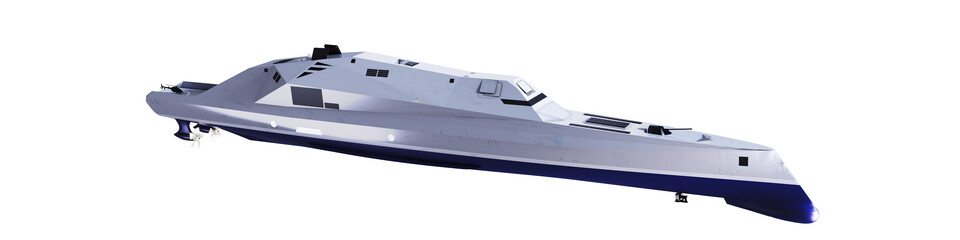 전기추진체계, 통합 마스트, 첨단 함형, 통합 네트워크, 스마트 함교, 병력절감 스마트함정 등 첨단 기술이 적용된 미래형 구축함 조감도./한화오션