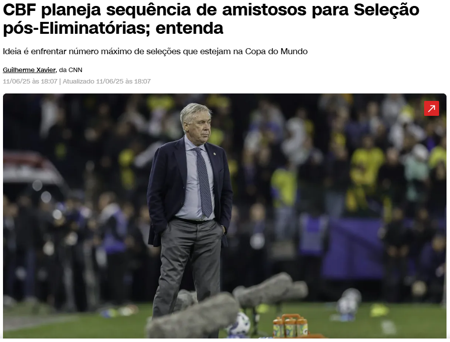 브라질과 한국의 10월 평가전을 보도한 CNN 브라질. /CNN 브라질 홈페이지 캡처