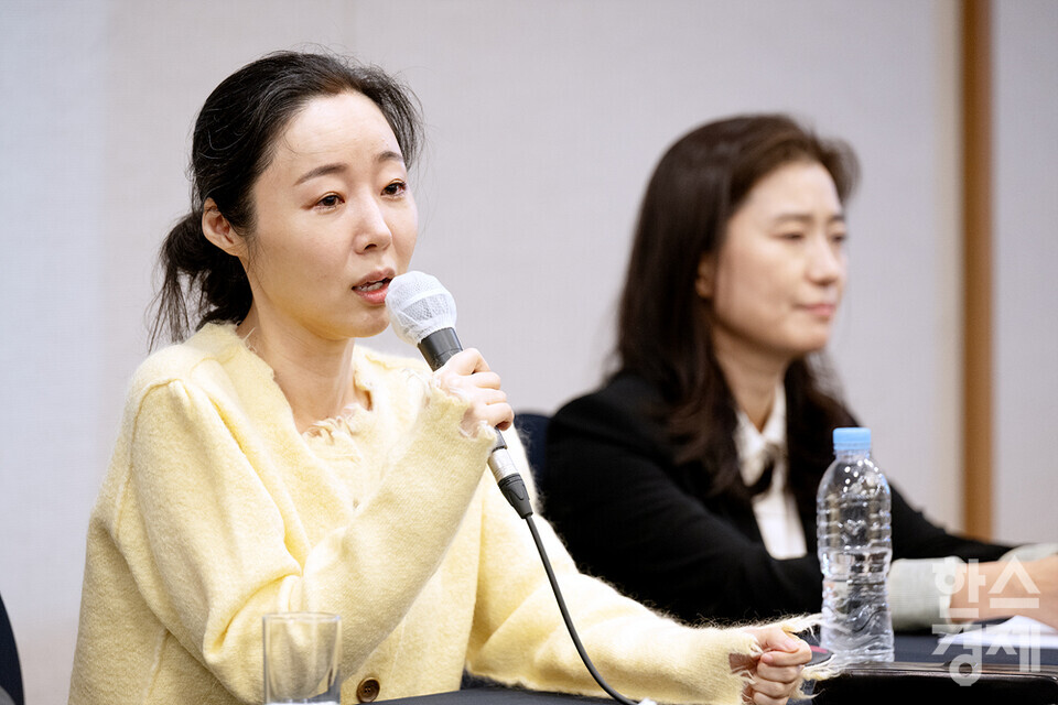 민희진 어도어 대표가 31일 오후 서울 소공동 프레스센타에서 열린 '어도어 임시주주총회에 대한 입장 발표' 기자회견에 참석해 발언하고 있다. /최대성 기자 dpdaesung@sporbiz.co.kr 2024.05 .31.(공동취재)