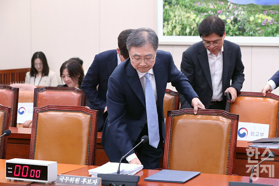 조현 외교부 장관 후보자가  17일 서울 여의도 국회 외교통일위원회 전체회의에서 열린 인사청문회에 출석하고 있다. /최대성 기자 dpdaesung@sporbiz.co.kr 2025.07.17.