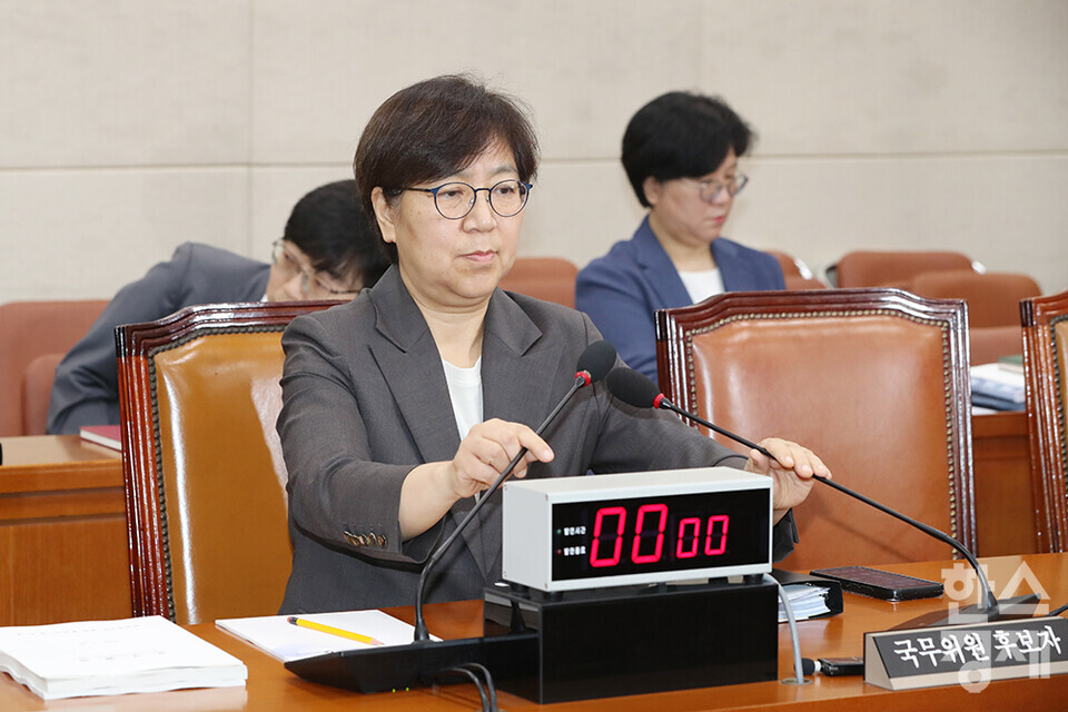 정은경 보건복지부 장관 후보자가 18일 오전 서울 여의도 국회 보건복지위원회에서 열린 인사청문회에 출석하고 있다. /최대성 기자 dpdaesung@sporbiz.co.kr 2025.07.18.