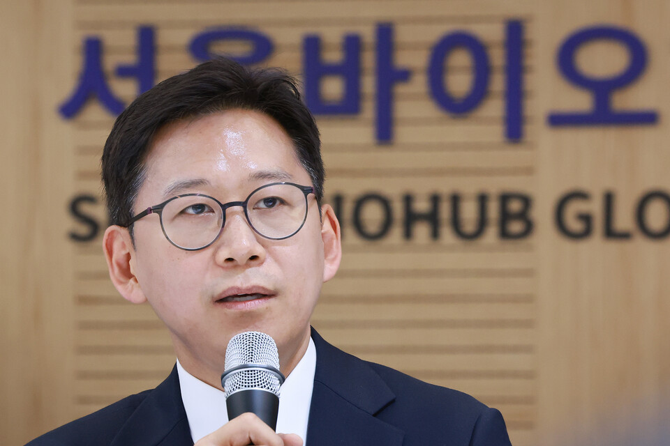 배경훈 과학기술정보통신부 장관이 21일 서울 동대문구 서울바이오허브에서 열린 AI 바이오 육성을 위한 현장간담회에 참석해 발언하고 있다. /연합뉴스