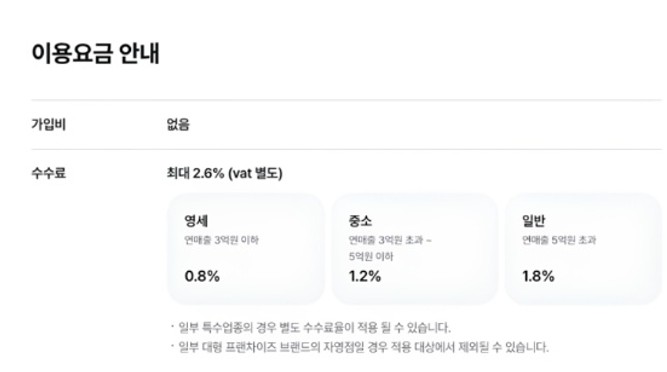 카카오페이의 오프라인 가맹점 수수료율. / 카카오페이 홈페이지 캡쳐.