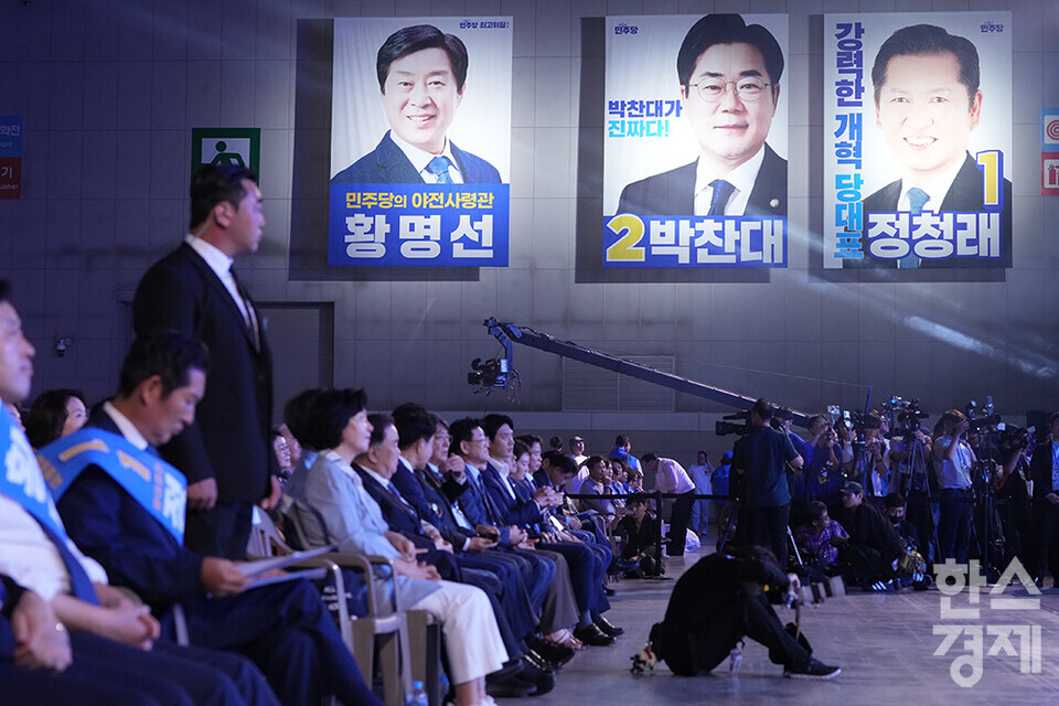 박찬대 당 대표 후보자가 2일 오후 경기도 고양시 킨텍스에서 열린 더불어민주당 제2차 임시전국당원대회에서 정견발표를 하고 있다. /최대성 기자 dpdaesung@sporbiz.co.kr 2025.08.02.