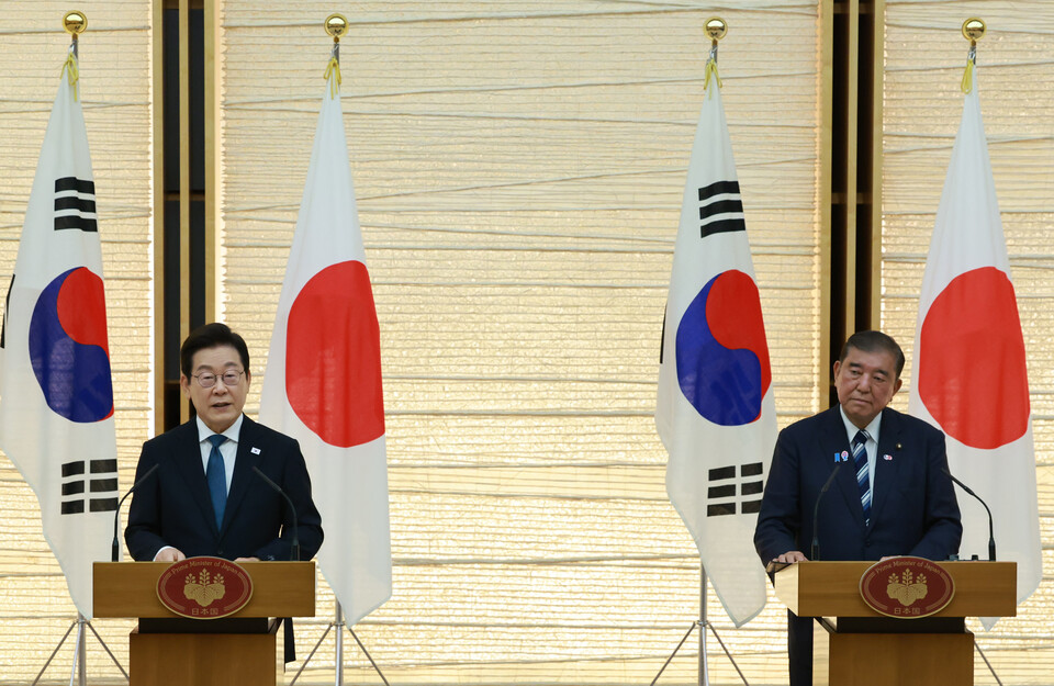 이재명 대통령이 23일 일본 도쿄 총리 관저에서 열린 한일 정상 공동 언론 발표에서 발언하고 있다. 사진=연합뉴스