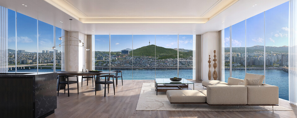 압구정2구역 3면 개방 파노라마 한강조망 이미지./현대건설