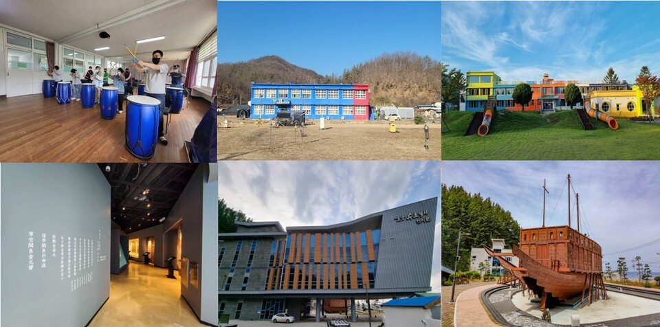 왼쪽위쪽부터 김천어모초등학교, 안동화남초등학교, 영천 자천중학교, 울릉중학교 태하분교장(3장). 사진=경북교육청 제공