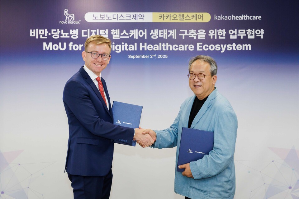 한국 노보 노디스크 제약과 카카오헬스케어가 비만·당뇨 환자를 위한 디지털 헬스케어 생태계 구축을 위한 업무협약을 맺었다./한국 노보 노디스크 제약 제공