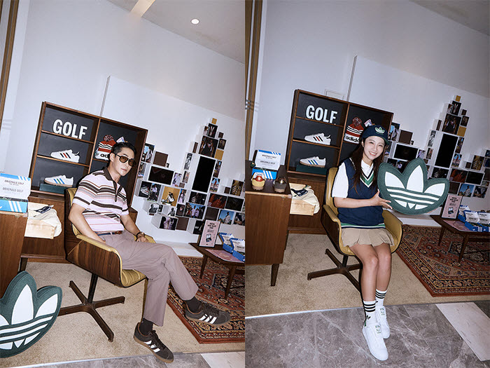 아디다스골프 앰버서더 배정남(왼쪽)과 팀 아디다스 양수진 프로. /아디다스골프 제공