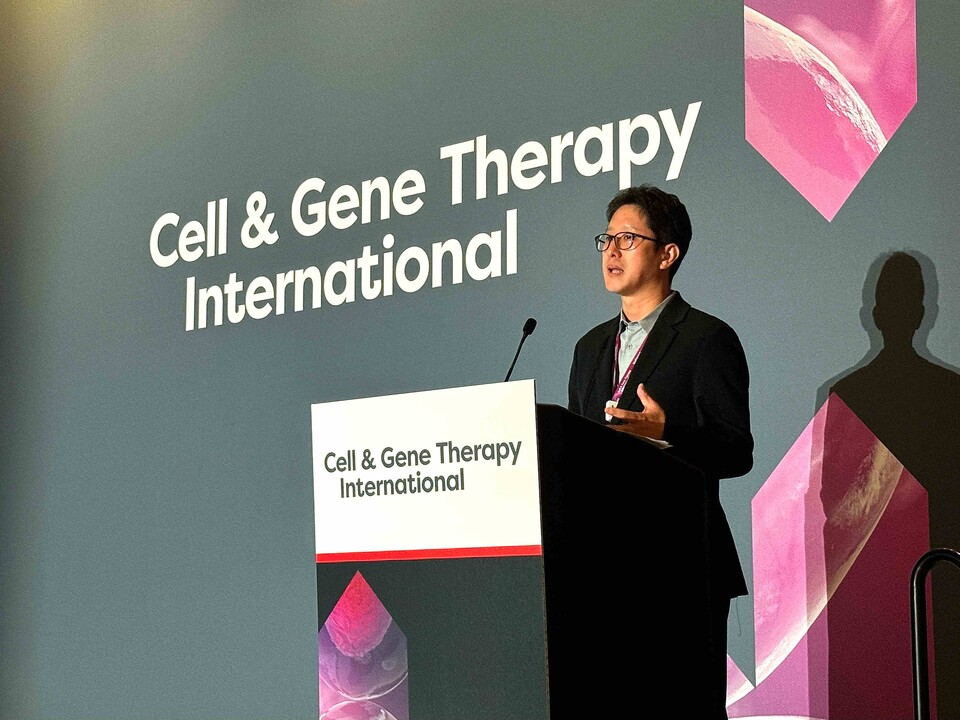 이태희 삼성바이오로직스 항체배양PD팀 상무가 스피킹 세션에서 발표하고 있다./삼성바이오로직스 제공