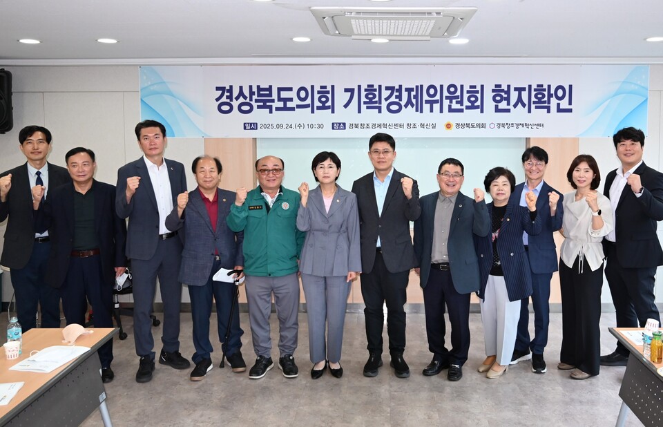 경북창조경제혁신센터 현지확인 및 업무보고 진행 회의실 단체사진. 사진=경북도의회 제공