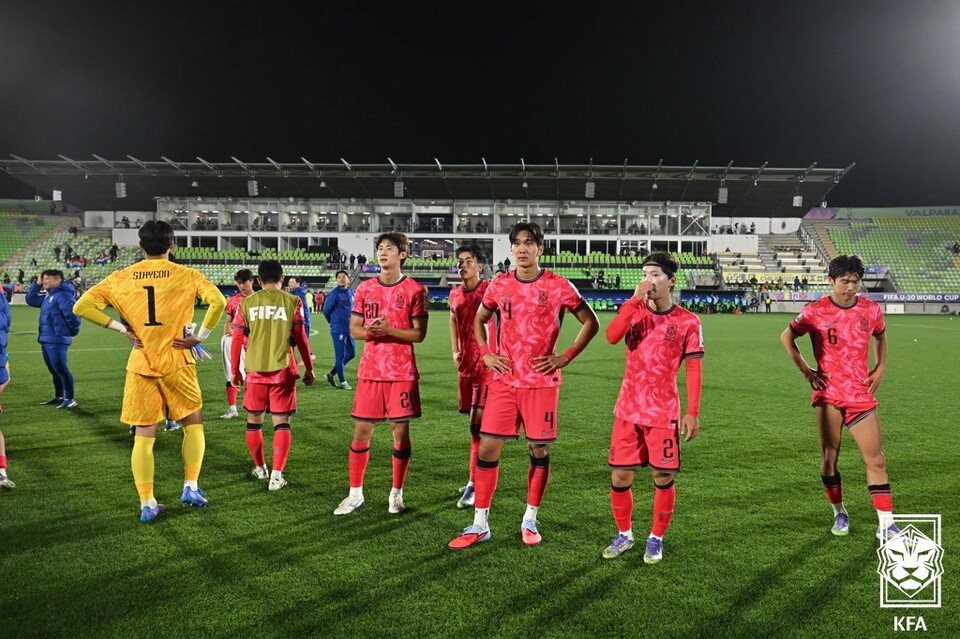 한국 20세 이하(U-20) 축구 대표팀이 2025 국제축구연맹(FIFA) U-20 월드컵 B조 2차전에서 파라과이와 0-0으로 비겼다. /대한축구협회 제공