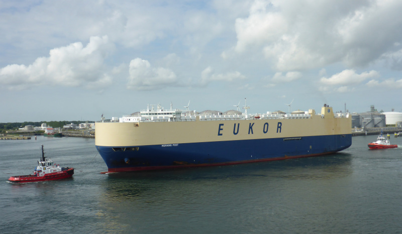 ESG 연계 대출 보증 대상인 유코카캐리어스의 자동차운반선 3척 중 1척 ‘MORNING POST’호./한국해양진흥공사