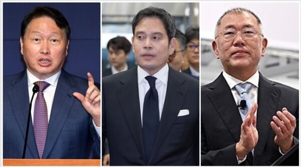 (왼쪽부터) 최태원 대한상의 회장, 정용진 신세계 그룹 회장, 정의선 현대차그룹 회장./연합뉴스