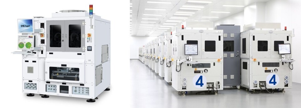 (왼쪽부터) 한화세미텍의 SFM5-Expert장비, 한미반도체 듀얼 TC본더 / 각 사 제공 