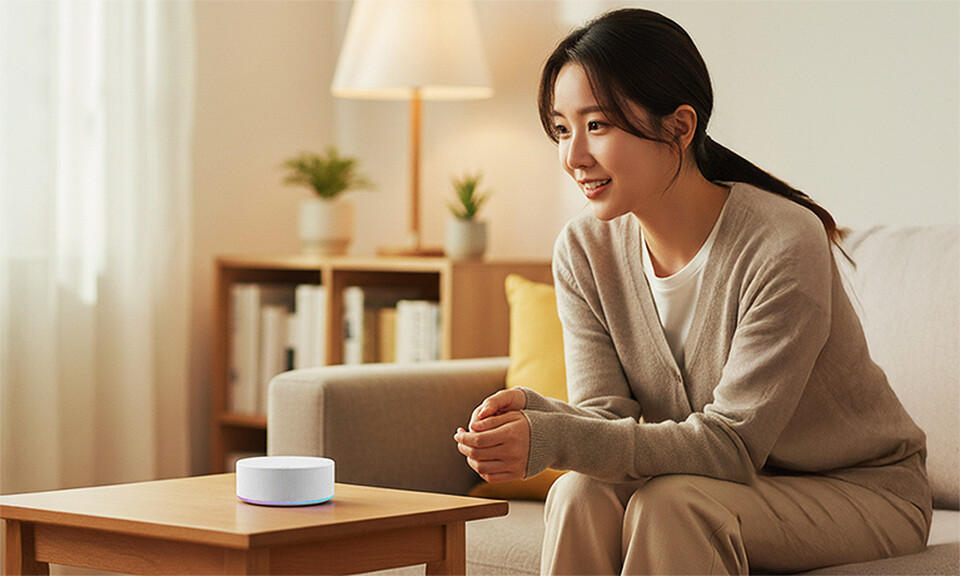  LG전자가 AI 홈 허브 ‘LG 씽큐 온(ThinQ ON)’을 국내 시장에 본격 출시한다. 고객이 일상 언어로 대화하면 맥락과 공간을 이해해 연동된 가전과 IoT 기기를 제어하고 서비스까지 연결하는 'LG 씽큐 온'을 체험하는 모습. / LG전자