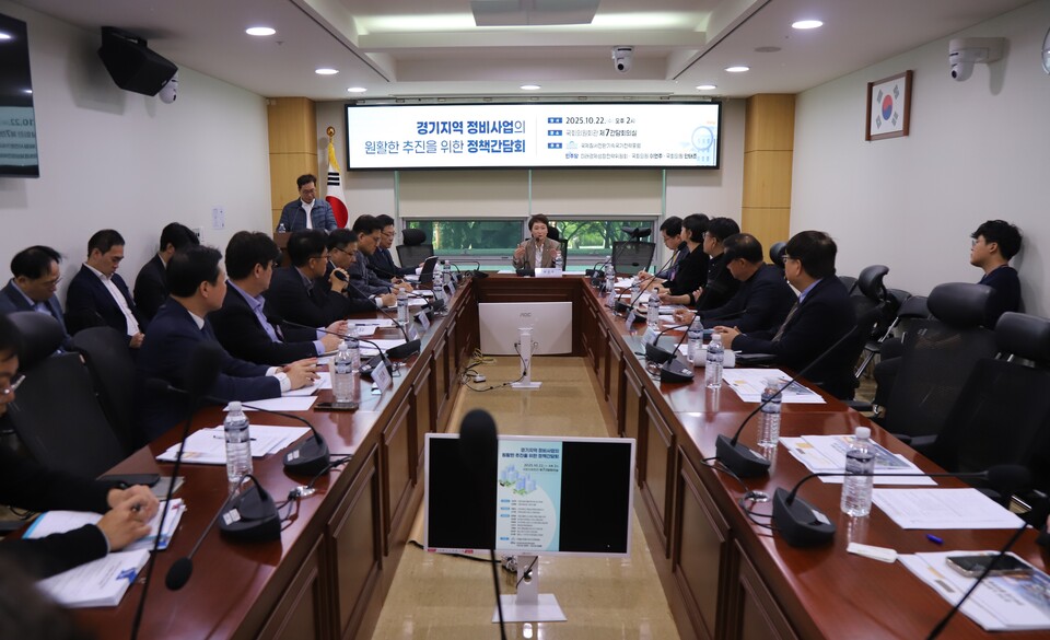 이언주 더불어민주당 최고위원(미래경제성장전략위원장)이 22일 오후 국회의원회관에서 경기지역 정비사업의 원활한 추진을 위한 정책간담회를 공동 개최했다./이언주 의원실