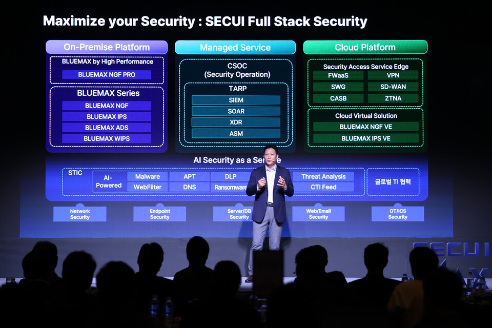 SECUI MAX SUMMIT 2025에서 발표를 진행하는 정삼용 시큐아이 대표./시큐아이