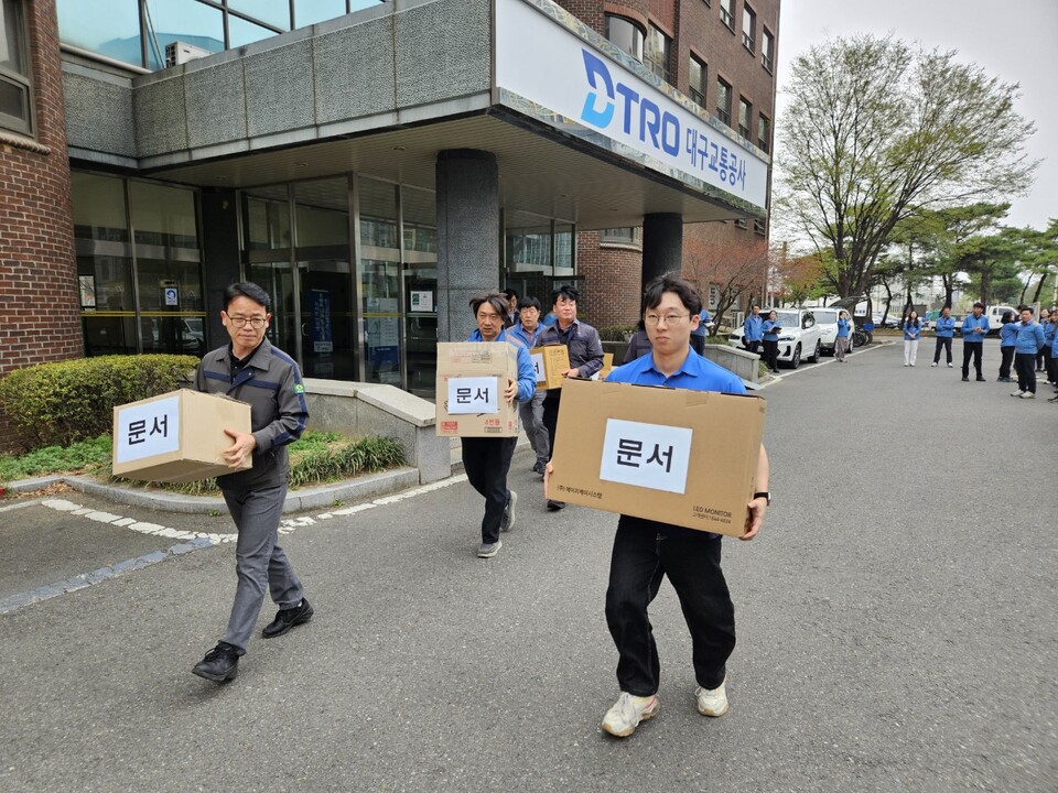 2025년 재해경감 우수기업 우수사례 경진대회 자체훈련 실시 모습. 사진=대구교통공사 제공