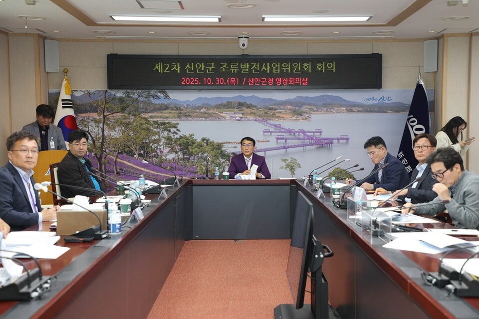 지난달 30일 신안군청 영상회의실에서 열린 ‘제2차 신안군 조류발전사업위원회’회의./사진=신안군