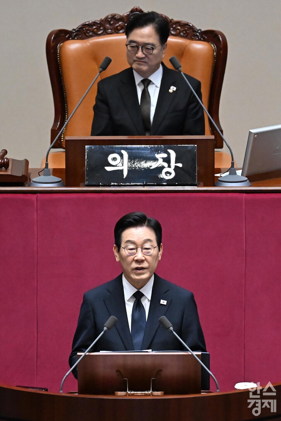 이재명 대통령이 4일 오전 서울 여의도 국회 본회의에서 2026년도 예산안에 대한 정부의 시정연설을 하고 있다. [사진공동취재단] leemario@sporbiz.co.kr 2025.11.04