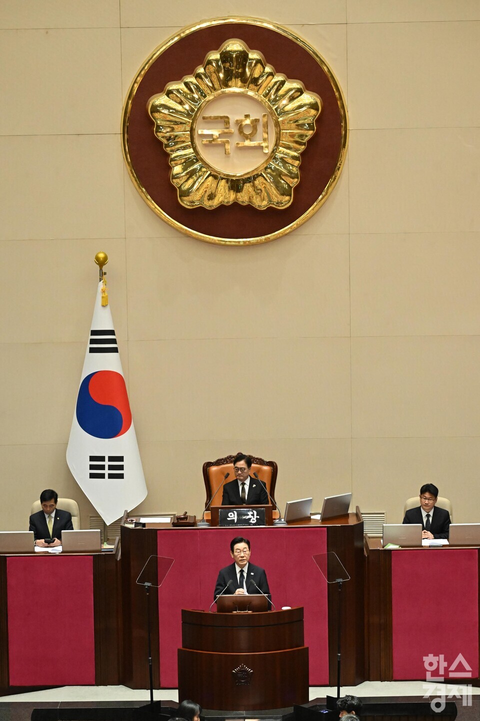 이재명 대통령이 4일 오전 서울 여의도 국회 본회의에서 2026년도 예산안에 대한 정부의 시정연설을 하고 있다. [사진공동취재단] leemario@sporbiz.co.kr 2025.11.04