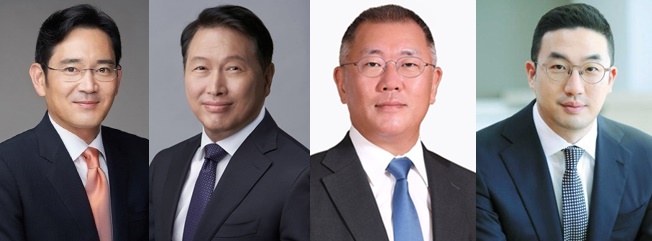 (왼쪽부터) 삼성전자 이재용 회장, SK 최태원 회장, 현대차그룹 정의선 회장, LG그룹 구광모 회장./각 사  