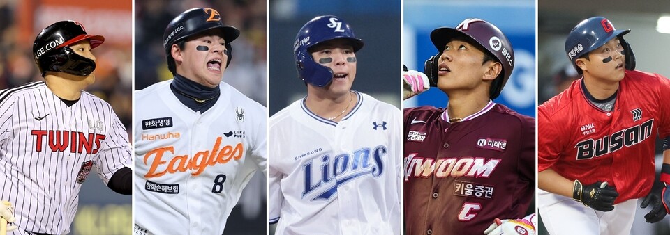 문보경, 노시환, 김영웅, 송성문, 한동희. /LG 트윈스, 한화 이글스, 삼성 라이온즈, 키움 히어로즈, 롯데 자이언츠 제공